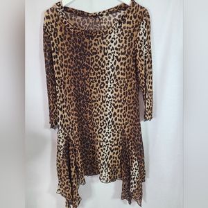 Kaktus sheer leopard print long top- Size large women's- Y2K